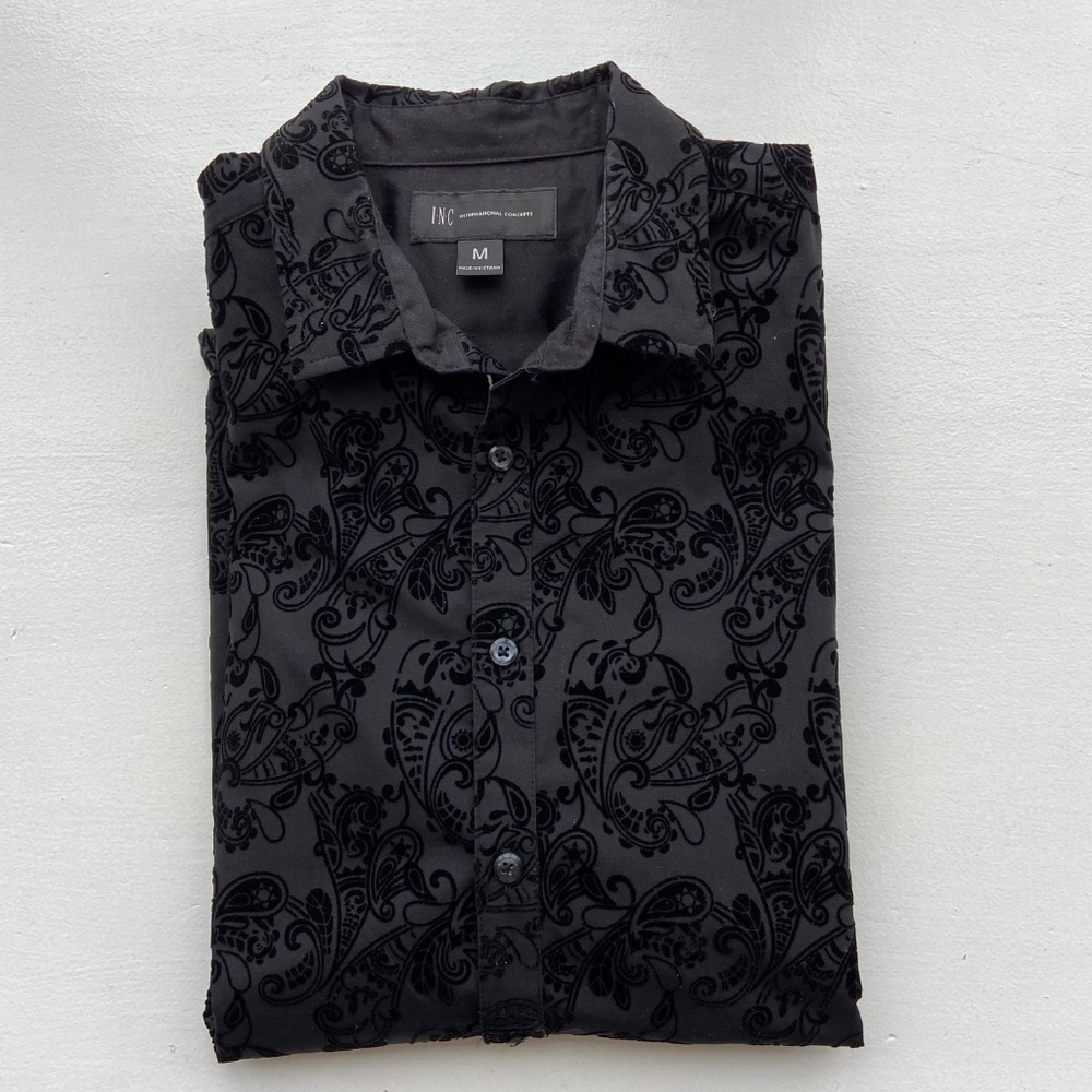 Mens I.N.C Embossed Black Paisley Dress Shirt